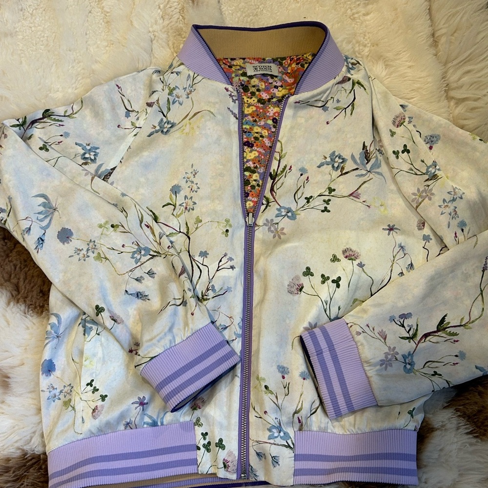 Scotch & Soda Floral Bomber Jacket with Lavender Trim